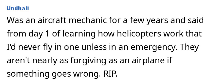 Text detail reveals helicopter mechanic's cautionary advice on aircraft safety. Text detail reveals helicopter mechanic's cautionary advice on aircraft safety.