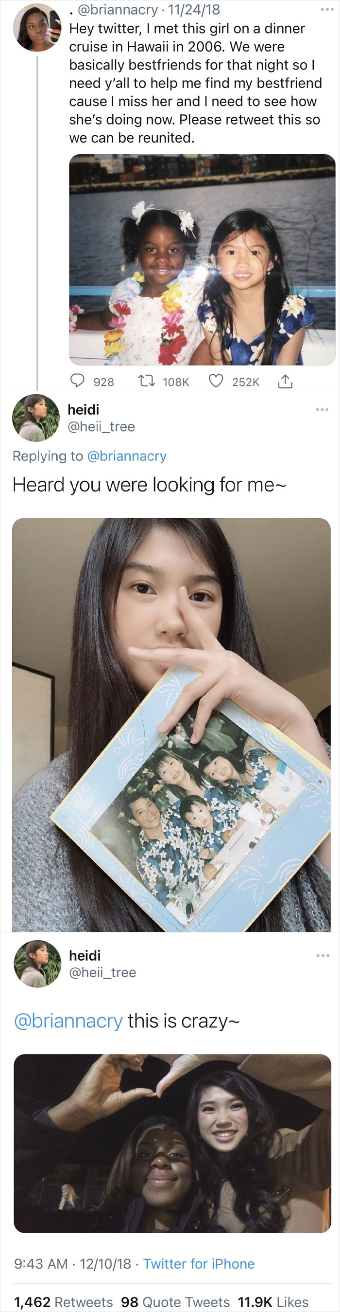 Collage of a tweet and photos shared by "Women Posting Their W's," highlighting a touching reunion story.