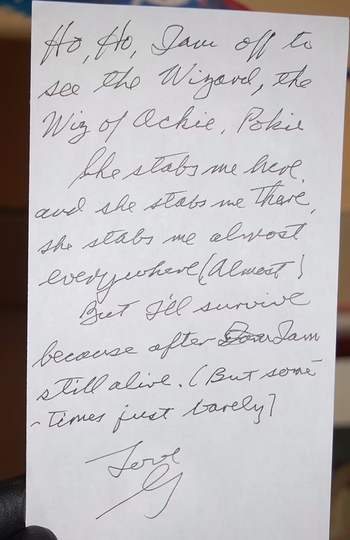 Gene Hackman's handwritten note to wife Betsy, featuring personal reflections in cursive writing. Gene Hackman's handwritten note to wife Betsy, featuring personal reflections in cursive writing.