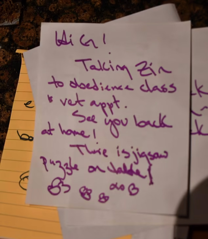 Gene Hackman's handwritten note to wife Betsy on white paper with purple ink. Gene Hackman's handwritten note to wife Betsy on white paper with purple ink.