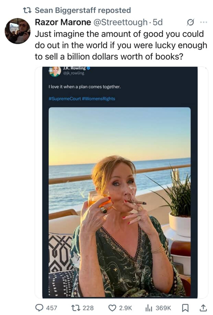 JK Rowling in luxury setting, sparking reaction from Harry Potter star over trans rights remarks. JK Rowling in luxury setting, sparking reaction from Harry Potter star over trans rights remarks.