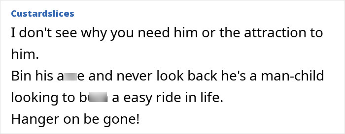 Comment criticizing a husband backing off parenting, highlighting gender roles in raising kids. Comment criticizing a husband backing off parenting, highlighting gender roles in raising kids.