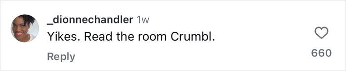 Instagram comment criticizing Crumbl for Kardashian cookies, with user saying "Yikes. Read the room Crumbl. Instagram comment criticizing Crumbl for Kardashian cookies, with user saying "Yikes. Read the room Crumbl.