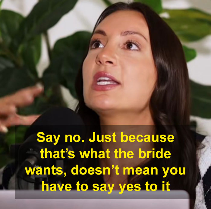 Woman discussing boundaries with money and bachelorette costs, emphasizing the importance of saying no. Woman discussing boundaries with money and bachelorette costs, emphasizing the importance of saying no.