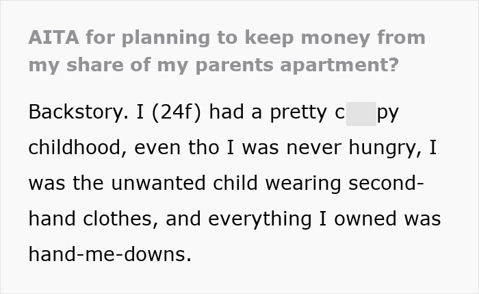 Text excerpt discussing keeping money from parents' apartment share. Text excerpt discussing keeping money from parents' apartment share.