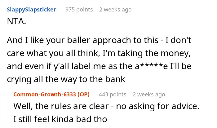 Reddit discussion about keeping money from a share of parents’ apartment inheritance. Reddit discussion about keeping money from a share of parents’ apartment inheritance.