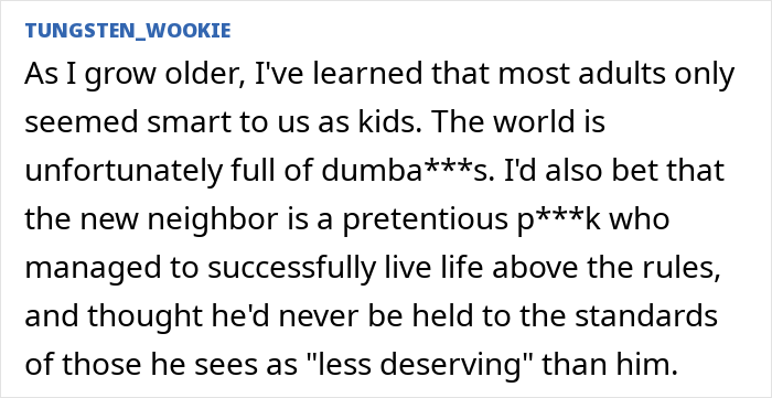 Text about adult perceptions and neighbor issues, highlighting frustrations and rule-breaking. Text about adult perceptions and neighbor issues, highlighting frustrations and rule-breaking.