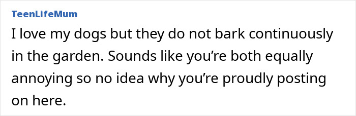 Comment about dogs and annoying neighbors with pets in shared garden space. Comment about dogs and annoying neighbors with pets in shared garden space.