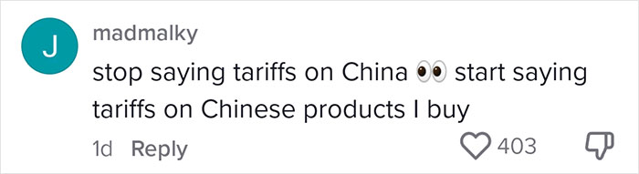 User comment on tariffs affecting small business owner, 403 likes. User comment on tariffs affecting small business owner, 403 likes.