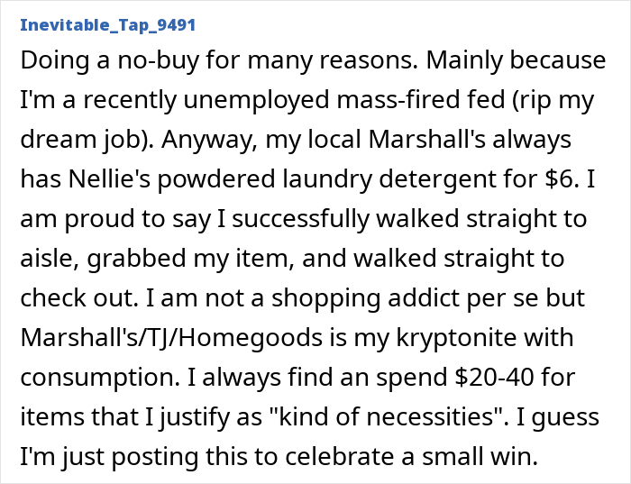 Text on not letting consumerism win and embracing a "no-buy" challenge for 2025, with a personal shopping story. Text on not letting consumerism win and embracing a "no-buy" challenge for 2025, with a personal shopping story.