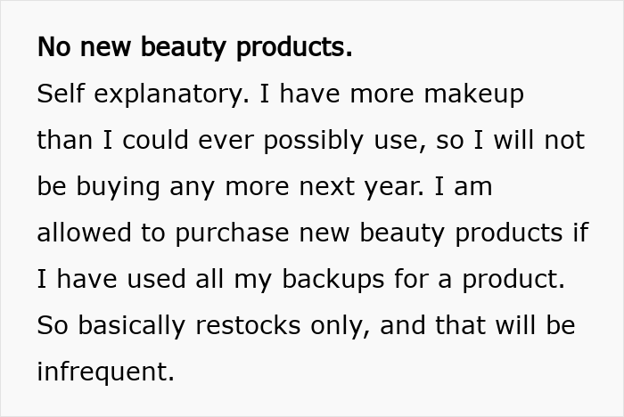 Avoiding consumerism by not buying new beauty products in 2025; only restocking essentials when backups deplete. Avoiding consumerism by not buying new beauty products in 2025; only restocking essentials when backups deplete.