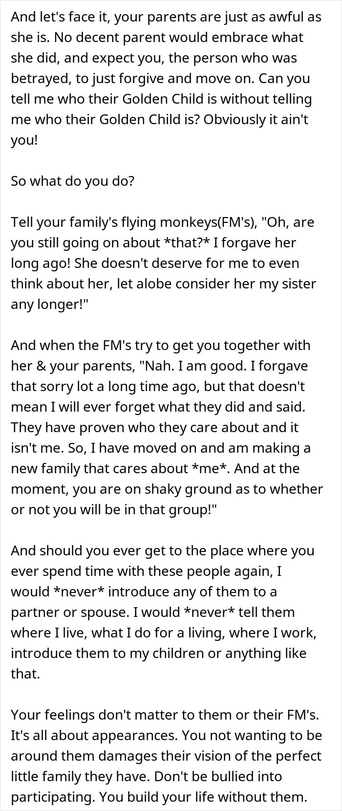 Text message about a woman refusing to rekindle a relationship with her sister after a conflict over a man. Text message about a woman refusing to rekindle a relationship with her sister after a conflict over a man.