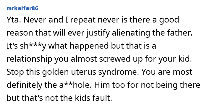 Text comment debating a husband's absence at child's birth, involving best friend choice. Text comment debating a husband's absence at child's birth, involving best friend choice.