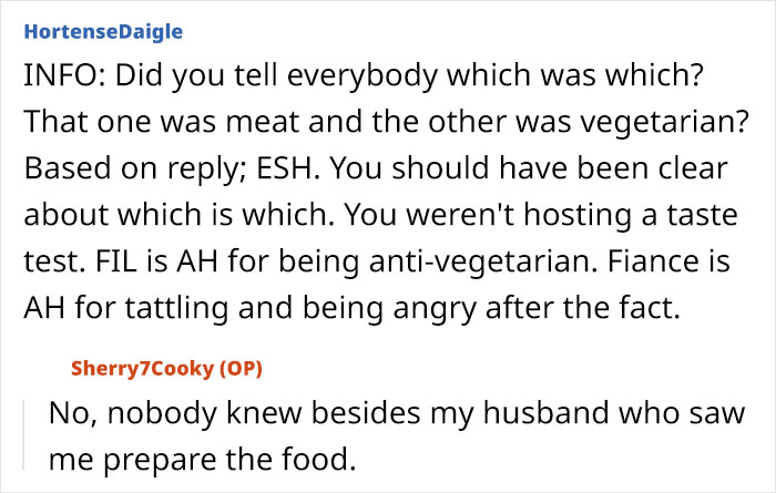 Text exchange about a FIL's reaction to vegetarian meatballs, highlighting family conflict over food choices. Text exchange about a FIL's reaction to vegetarian meatballs, highlighting family conflict over food choices.
