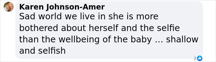 Comment criticizing a mom's care for newborn's safety over a martini selfie. Comment criticizing a mom's care for newborn's safety over a martini selfie.