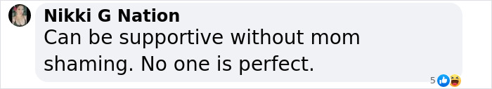 Facebook comment discussing mom shaming in context of safer home for newborn. Facebook comment discussing mom shaming in context of safer home for newborn.