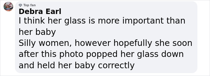 Comment criticizing a mom for prioritizing a martini over her newborn's safety. Comment criticizing a mom for prioritizing a martini over her newborn's safety.