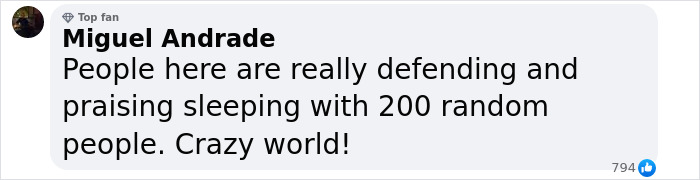 Facebook comment questioning the praise for a woman who decided to sleep with 200 men after a cancer diagnosis. Facebook comment questioning the praise for a woman who decided to sleep with 200 men after a cancer diagnosis.
