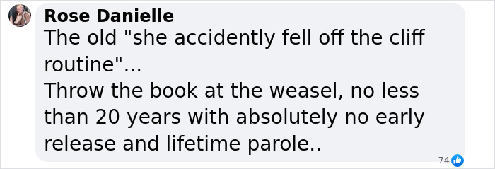 Comment discussing alleged attempt to push wife off cliff. Comment discussing alleged attempt to push wife off cliff.