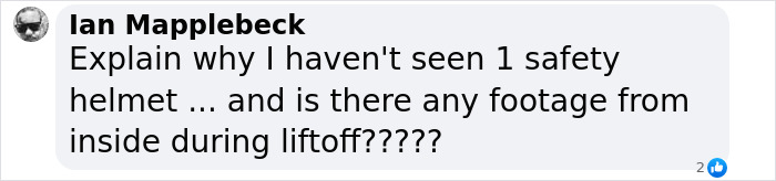 Comment questioning Blue Origin flight safety and footage. Comment questioning Blue Origin flight safety and footage.