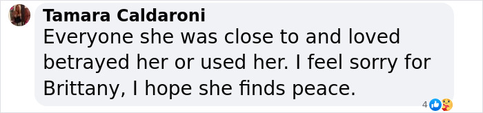 Tamara Caldroni comments on Britney Spears, expressing sympathy and hope she finds peace. Tamara Caldroni comments on Britney Spears, expressing sympathy and hope she finds peace.