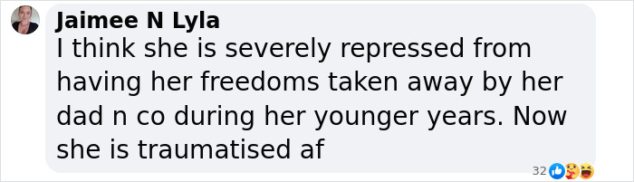 Comment discussing Britney Spears feeling repressed and traumatized due to past experiences. Comment discussing Britney Spears feeling repressed and traumatized due to past experiences.