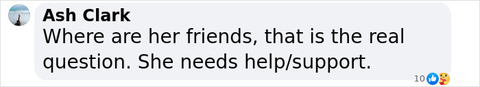 Comment by Ash Clark questioning Britney's need for support and friends. Comment by Ash Clark questioning Britney's need for support and friends.