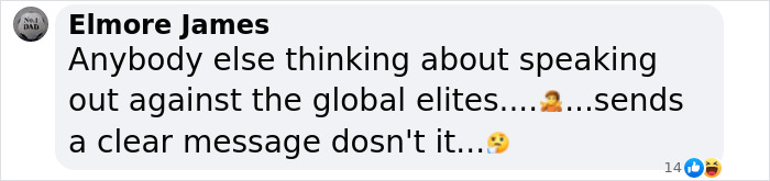 Comment from Elmore James questioning speaking out against global elites, casting doubt on Virginia Giuffre lawyer claim. Comment from Elmore James questioning speaking out against global elites, casting doubt on Virginia Giuffre lawyer claim.