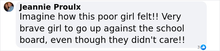 Comment text expressing support for a girl's testimony on a trans locker room issue. Comment text expressing support for a girl's testimony on a trans locker room issue.