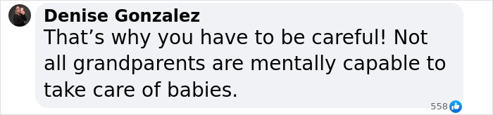 Facebook comment highlights concerns about grandparents' ability to care for infants after a sentencing incident. Facebook comment highlights concerns about grandparents' ability to care for infants after a sentencing incident.