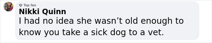 Comment criticizing Rachel Zegler for not knowing to take sick dog to vet. Comment criticizing Rachel Zegler for not knowing to take sick dog to vet.