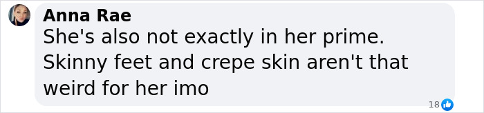 Comment discussing skinny feet and crepe skin, referencing "Ozempic feet" side effect. Comment discussing skinny feet and crepe skin, referencing "Ozempic feet" side effect.