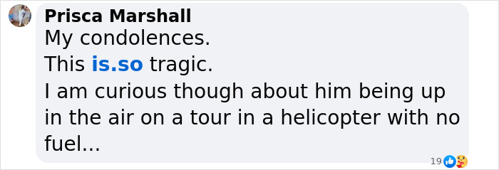 Comment questioning NYC helicopter crash involving pilot's fuel status. Comment questioning NYC helicopter crash involving pilot's fuel status.