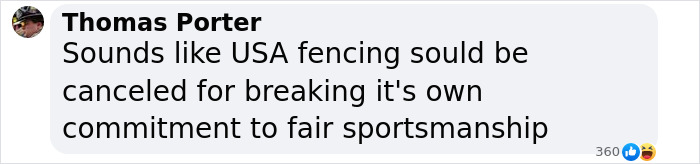 Comment expressing opinion on female athlete's disqualification related to trans opponent and sportsmanship. Comment expressing opinion on female athlete's disqualification related to trans opponent and sportsmanship.