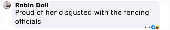 Comment on female athlete disqualified, expressing pride and frustration with officials. Comment on female athlete disqualified, expressing pride and frustration with officials.