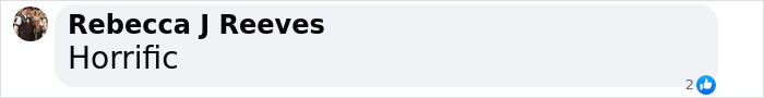 Rebecca J Reeves comments on a photo, describing it as horrific. Rebecca J Reeves comments on a photo, describing it as horrific.