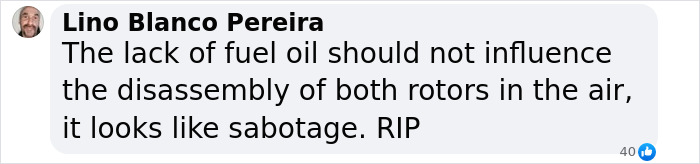 Text comment about NYC helicopter pilot crash speculating sabotage. Text comment about NYC helicopter pilot crash speculating sabotage.