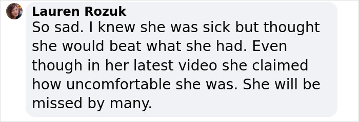 Comment expressing sadness over 28-year-old woman's passing due to a mysterious illness. Comment expressing sadness over 28-year-old woman's passing due to a mysterious illness.