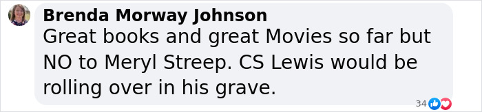 Comment expressing outrage over 'Narnia' reboot and casting choice. Comment expressing outrage over 'Narnia' reboot and casting choice.