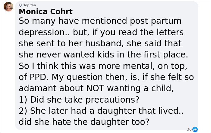 Discussion on mom's past mental state and baby's 55-year-old case in a social media comment section. Discussion on mom's past mental state and baby's 55-year-old case in a social media comment section.