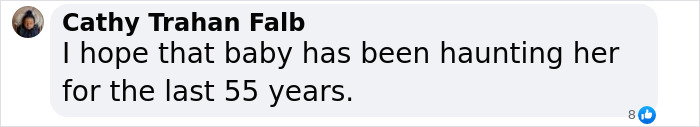 Comment expressing strong feelings about a mother's arrest 55 years after baby's death. Comment expressing strong feelings about a mother's arrest 55 years after baby's death.