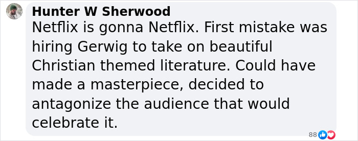 Comment criticizes Netflix's approach to 'Narnia' reboot amid gender swap rumors. Comment criticizes Netflix's approach to 'Narnia' reboot amid gender swap rumors.