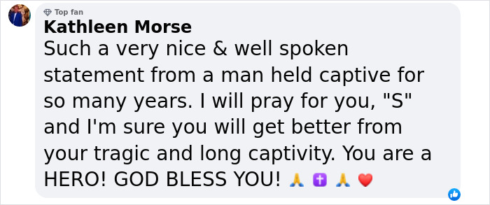 Comment praising a man who broke silence about being held captive. Comment praising a man who broke silence about being held captive.