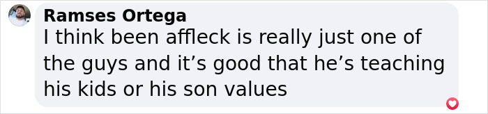 Ben Affleck praised for teaching his kids values through regular jobs, as mentioned in a supportive comment. Ben Affleck praised for teaching his kids values through regular jobs, as mentioned in a supportive comment.