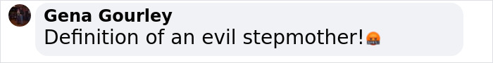 Comment from Gena Gourley calling a woman an "evil stepmother" with angry emoji; related to disgusting human story. Comment from Gena Gourley calling a woman an "evil stepmother" with angry emoji; related to disgusting human story.