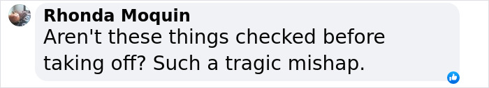 Comment questioning helicopter safety checks before crash, expressing concern over the mishap. Comment questioning helicopter safety checks before crash, expressing concern over the mishap.
