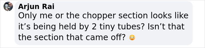 Comment questioning helicopter detail with a surprised emoji. Comment questioning helicopter detail with a surprised emoji.