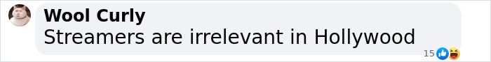 Wool Curly comment: 'Streamers are irrelevant in Hollywood' on social media, emoji reactions visible. Wool Curly comment: 'Streamers are irrelevant in Hollywood' on social media, emoji reactions visible.