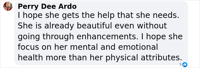 Comment regarding K-Pop star's transformation and plastic surgery rumors, emphasizing emotional health. Comment regarding K-Pop star's transformation and plastic surgery rumors, emphasizing emotional health.