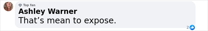 Facebook comment by Ashley Warner, stating “That’s mean to expose,” in a discussion about Mark Hoppus. Facebook comment by Ashley Warner, stating “That’s mean to expose,” in a discussion about Mark Hoppus.